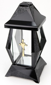 Nowoczesny ZNICZ LAMPION Diamento ŚREDNI Czarny ze złotym Krzyżem
