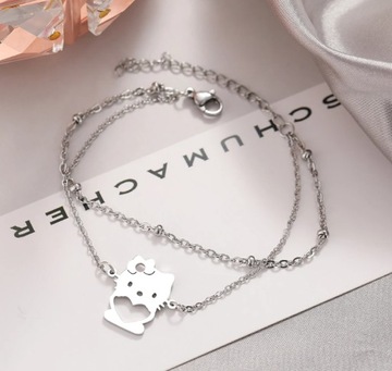 Двойной браслет Hello Kitty Cat Heart Sanrio, серебро 316L