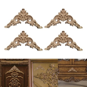 4x Rzeźbione w drewnie aplikacje Narożniki Nakładki Ozdobne listwy wykończeniowe 10 cm x 10 cm x 0,8 cm