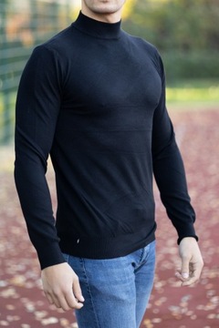 Golf Męski Slim Fit Elegancki Czarny Klasyczny Modny Dopasowany Półgolf XXL