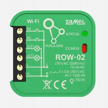 2-канальный настенный Wi-Fi контроллер SUPLA ROW-02 Zamel