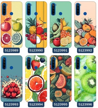 Etui do Xiaomi Redmi Note 8T Wzory Owoce Jabłko Cytryna Papaja Kiwi Ananas