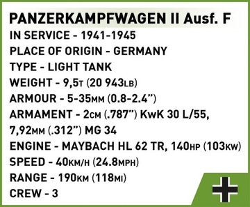 COBI 2597 Блоки Panzerkampfwagen II Ausf. F немецкий лёгкий танк