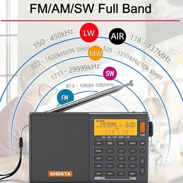 XHDATA D-808 Портативное цифровое радио FM стерео/кВт/МВт/ДВ SSB RDS