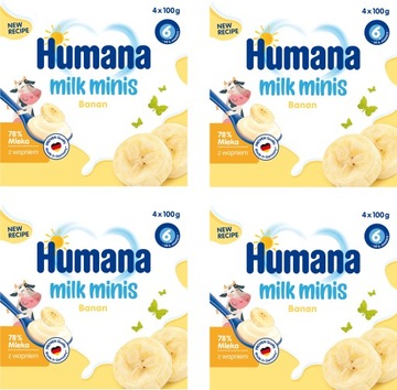 Десерт йогурта Humana с 6 месяцами с банановым ароматом 4x100G x4