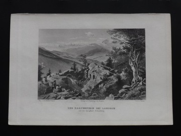 Гравюра на стали DER KARPENSTEIN BEI LANDECK - KARPIEŃ LĄDEK ZDRÓJ 1888