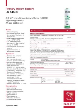 SAFT LS 14500 ЛИТИЕВАЯ БАТАРЕЯ 3,6 В AA
