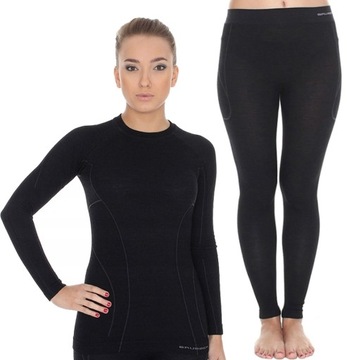 BRUBECK ZESTAW BIELIZNY TERMO ACTIVE WOOL Z WEŁNĄ MERYNOSA DAMSKI CZARNY S