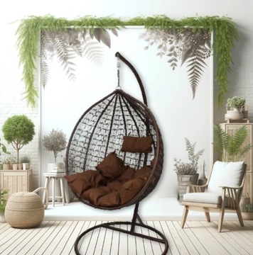 ПОДВЕСНОЙ СТУЛ COCOON, ПОДУШКА XXL, КОРИЧНЕВЫЙ КАРКАС, КРЕСЛО-КАЧАЛКА, САДОВАЯ КОРЗИНА