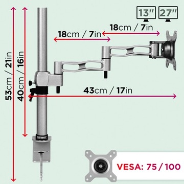 Duronic DM351X3 SR Silver держатель для монитора до 10 кг