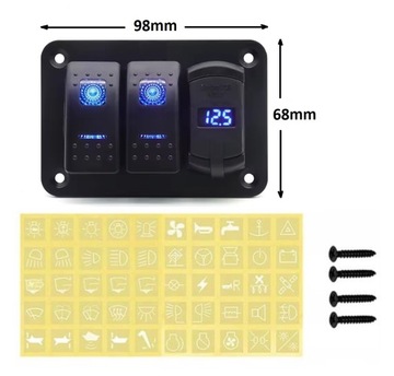 АВТОМОБИЛЬНАЯ ПАНЕЛЬ 2 ПЕРЕКЛЮЧАТЕЛЯ 2x USB ВОЛЬТМЕТР АЛЮМИНИЕВАЯ ПРОВОДКА