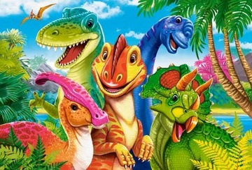 PUZZLE 40 MAXI UKŁADANKA DLA DZIECI KOLOROWE DINOZAURY ZWIERZĘTA 4+ CASTOR