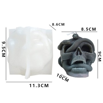 Forma silikonowa do świec wosku mydła odlewów CZASZKA Z WĘŻEM NA HALLOWEEN