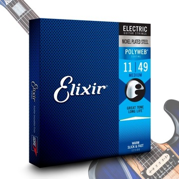 Struny do gitary elektrycznej Elixir 11-49 Medium Polyweb 12100