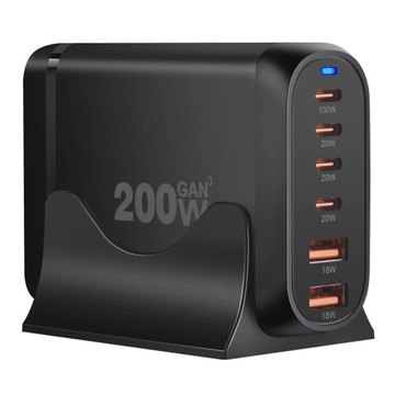 Зарядное устройство GaN мощностью 200 Вт, 6 портов USB Type C, зарядное устройство PD, быстрая зарядка 3.0, USB Type C