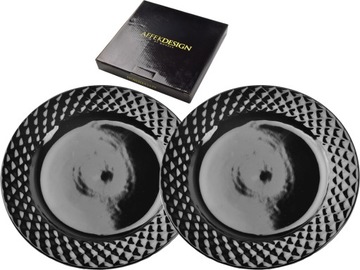 Czarny TALERZ TALERZYK 20cm DIAMENT 2 szt DESEROWY