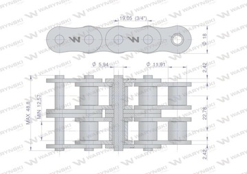 Усиленная роликовая цепь 12A-2 ANSI A 60 (R2 3/4) 5 м Waryński