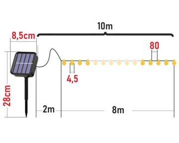 Girlanda Lampa Solarna lampki ogrodowe 10 LED 10m sieciowa biała ciepła