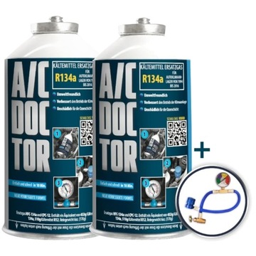 AC Doctor @ Zestaw do napełniania klimy klimatyzacja 2x gas R134a +przewód