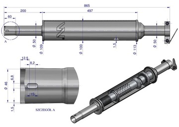 Короткий круглый глушитель 865мм 4,5кг URSUS C-330 (прямой) INOX WARYŃSKI