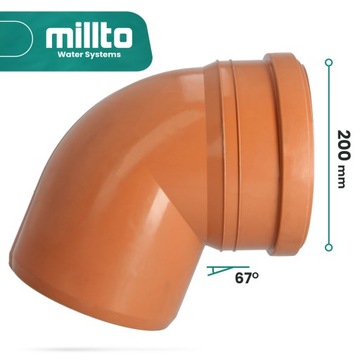KOLANO KANALIZACYJNE 200 MM 67° PCV PP ZŁĄCZKA ŁĄCZNIK RURY WODY KSZTAŁTKA