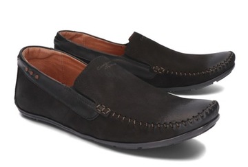 Mokasyny Męskie Skórzane Eleganckie Buty Skóra Naturalna 381 Czarne 41