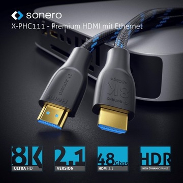 Кабель Sonero HDMI 2.1, 48 Гбит/с, 8K, 60 Гц, 4K, 120 Гц, 2,0 м