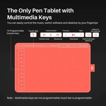 Tablet graficzny Huion HS611 Czerwony + Pióro PW500, 10 klawiszy PL