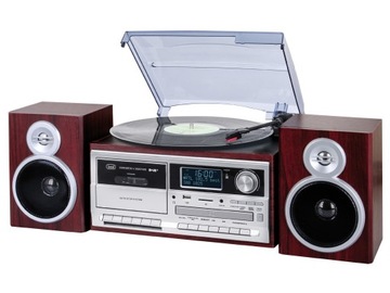 Trevi TT1072 Деревянный проигрыватель Tower, коричневый 33/45/78 DAB+ BT