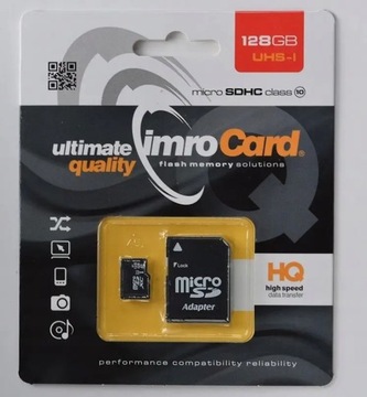 Карта памяти IMRO microSD 128 ГБ КЛАСС 10 UHS I 100 МБ/с с адаптером SD
