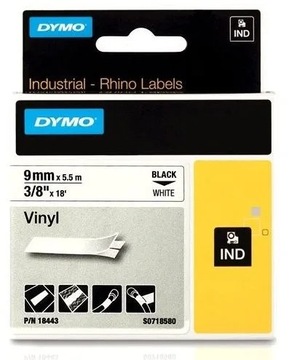 Лента Dymo для принтеров Rhino | 18443 | 9 мм/5,5 м | черный/белый | винил
