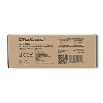 Аккумулятор QOLTEC AGM | 12 В | 4,5 Ач | макс.1,35А