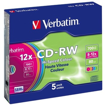VERBATIM CD-RW 700 МБ 8-12X цветной (5 шт.)