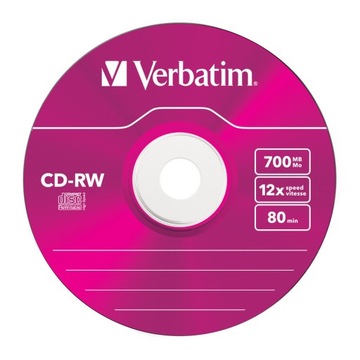 Verbatim CD-RW SERL High-Speed ​​Color, тонкая коробка на 5 упаковок