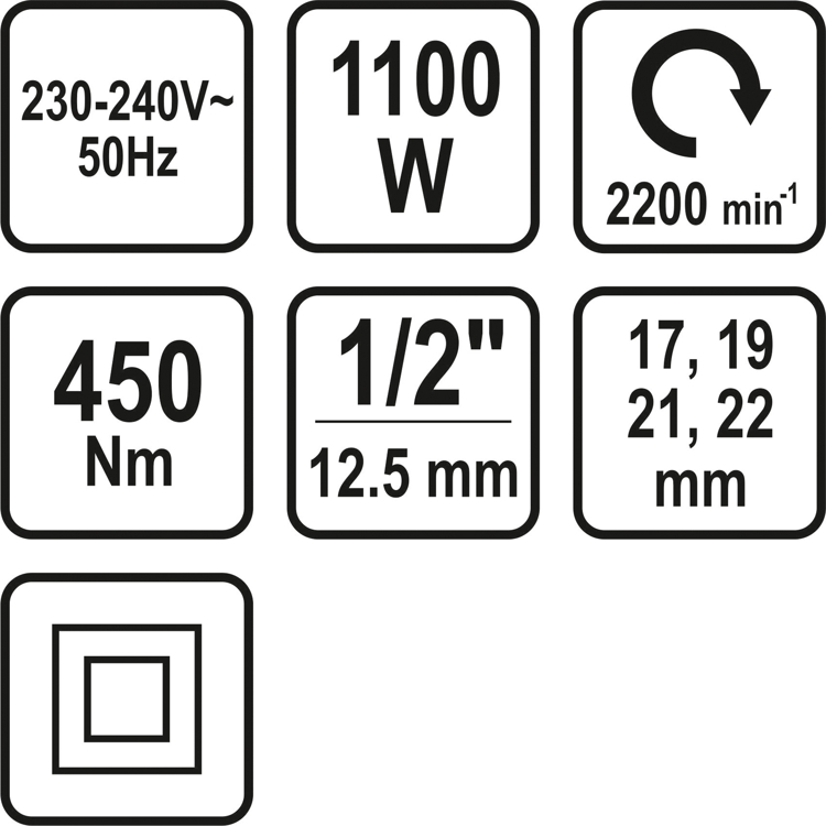 Klucz Elektryczny Udarowy 1100W 1/2 450Nm +nasadki