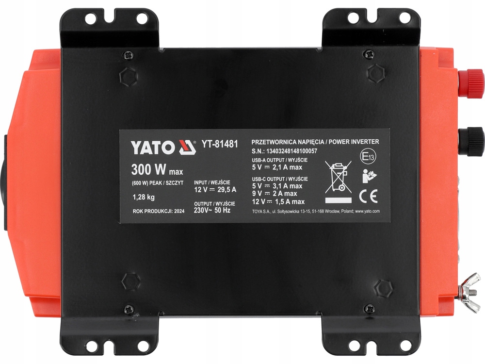 YATO PRZETWORNICA NAPIĘCIA PRĄDU STAŁEGO 12/230V 300W CZYSTY SINUS YT-81481