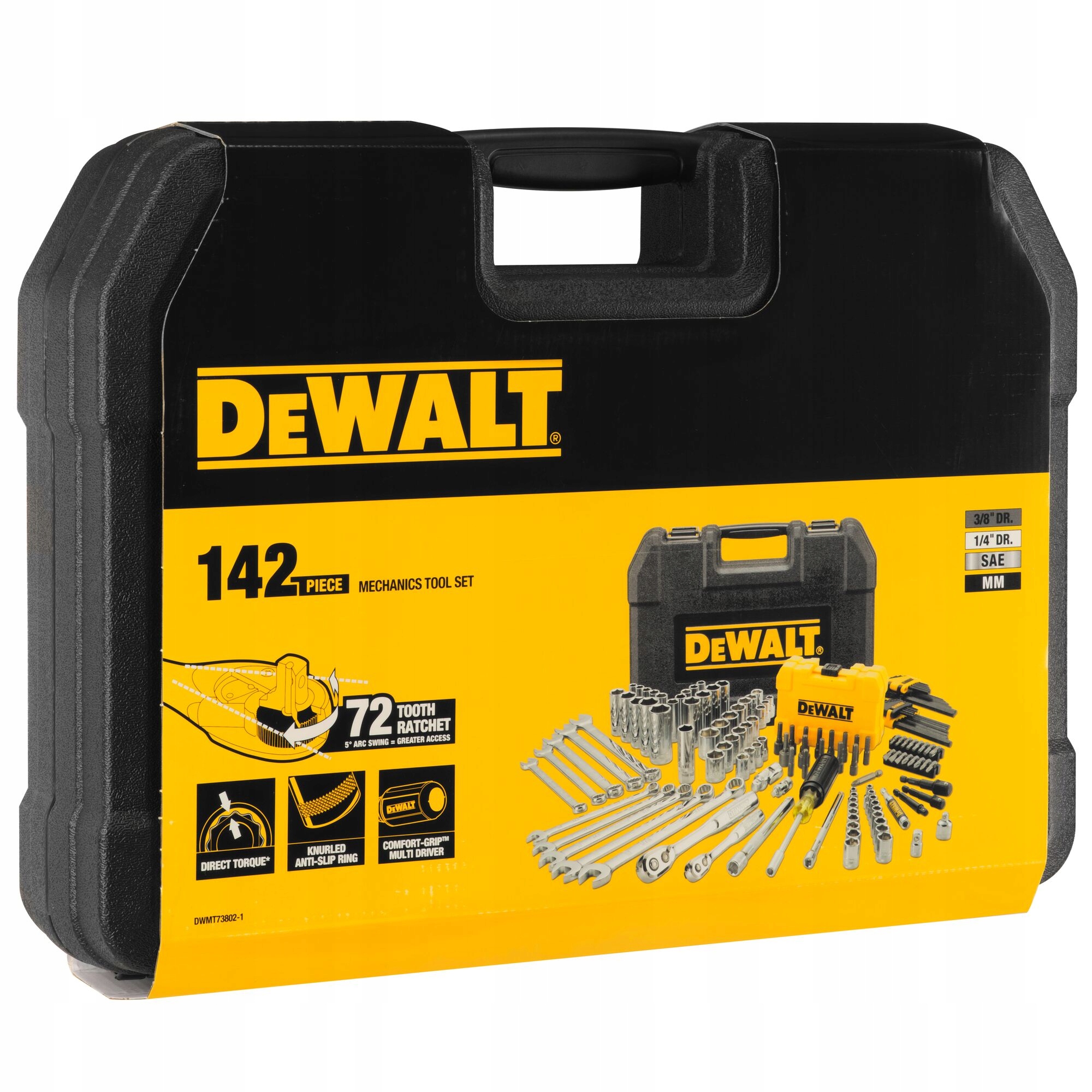 DeWALT ZESTAW NARZĘDZI KLUCZY NASADOWE 1/4 3/8 142el 2 GRZECHOTKI DWMT73802