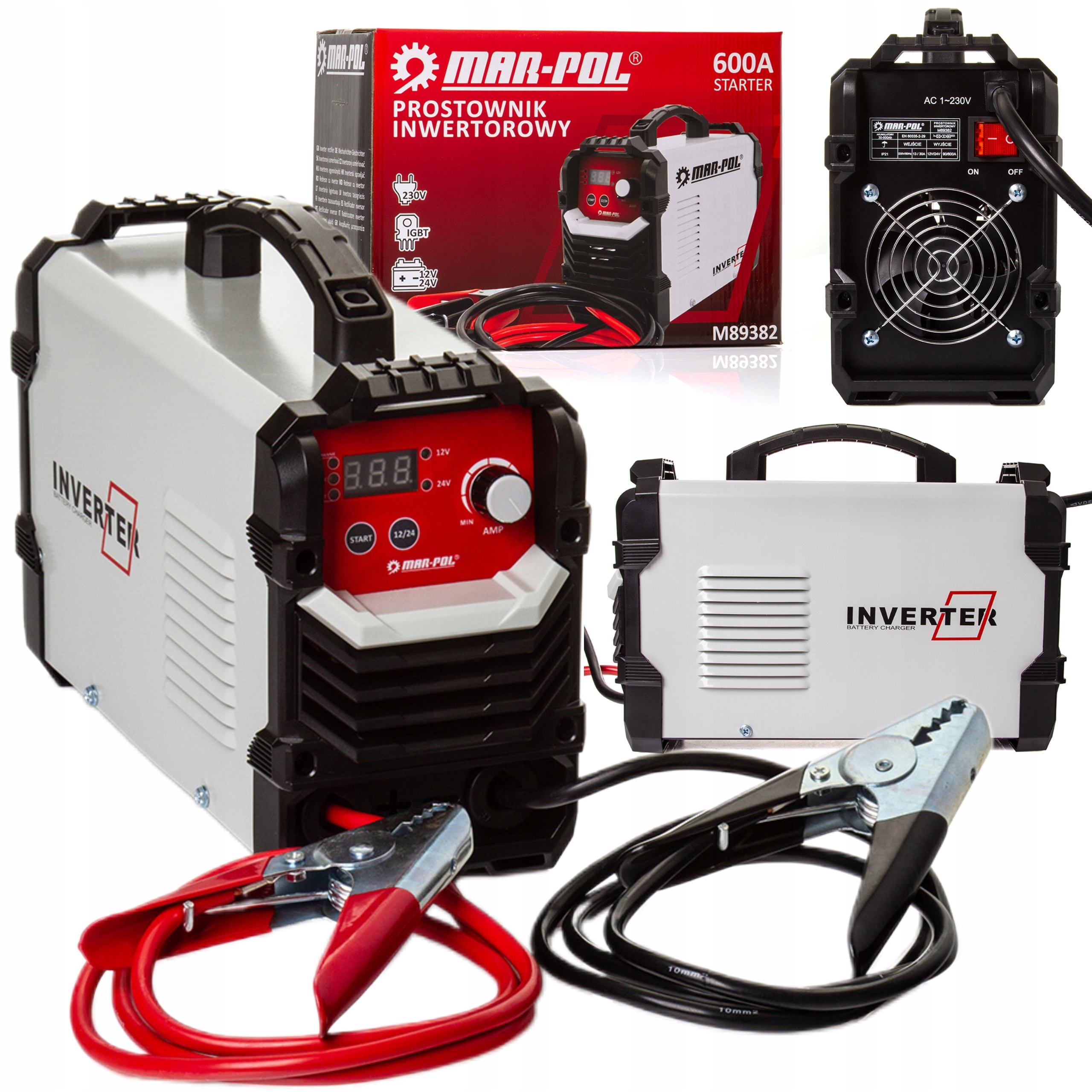 PROSTOWNIK INWERTOROWY 12V 24V ROZRUCH ŁADOWANIE AKUMULATORÓW 600A M89382