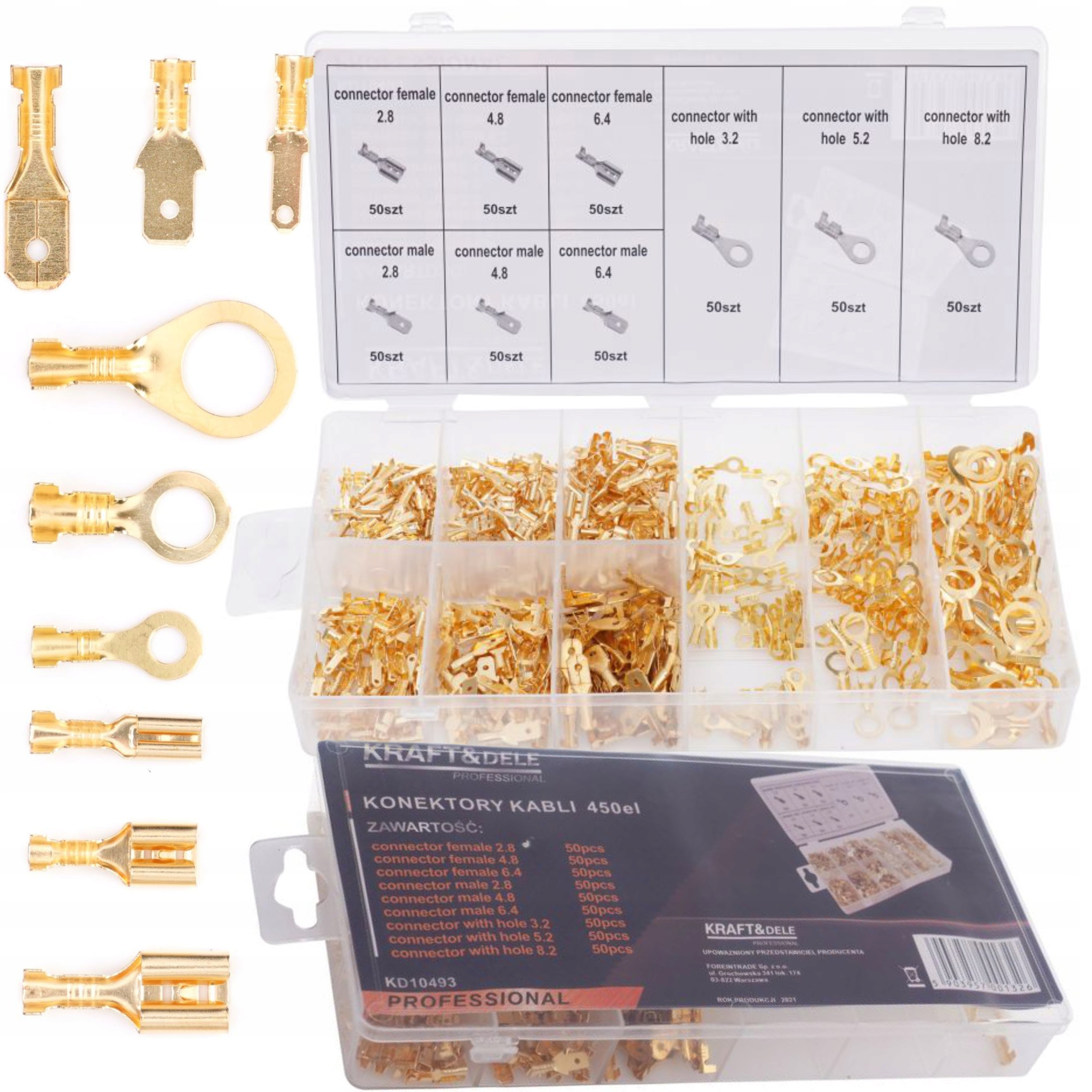 ZESTAW KONEKTORÓW SAMOCHODOWYCH MĘSKIE ŻEŃSKIE OCZKOWE 450 SZT KD10493