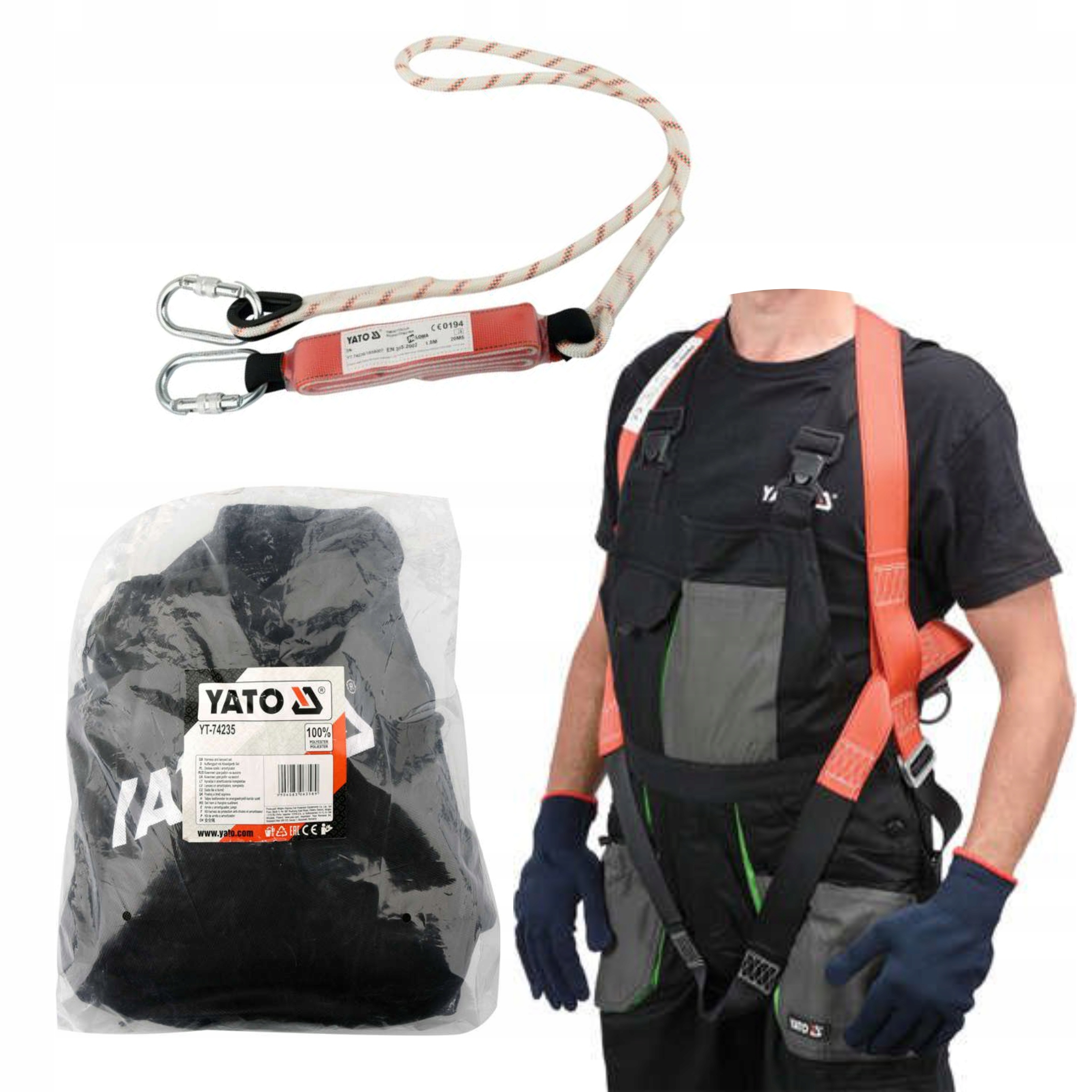 YATO SZELKI BEZPIECZEŃSTWA Z AMORTYZATOREM KARABINKI BHP REGULOWANE YT74235