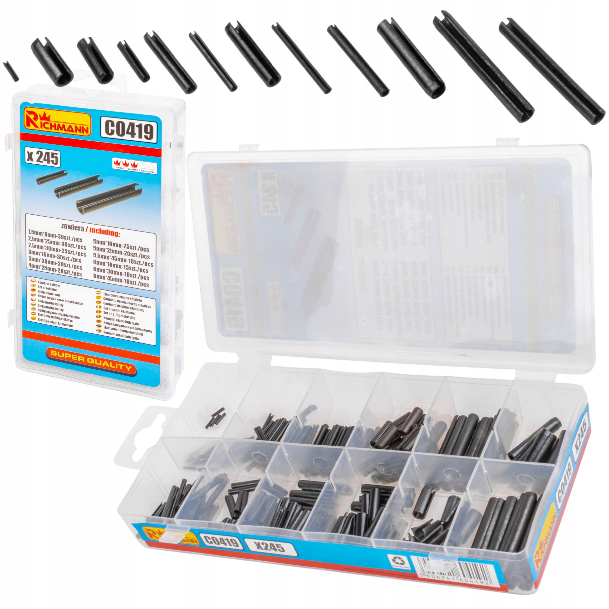 RICHMANN KOMPLET ZESTAW KOŁKÓW ROZPRĘŻNYCH 245 SZT. ORGANIZER ETUI C0419