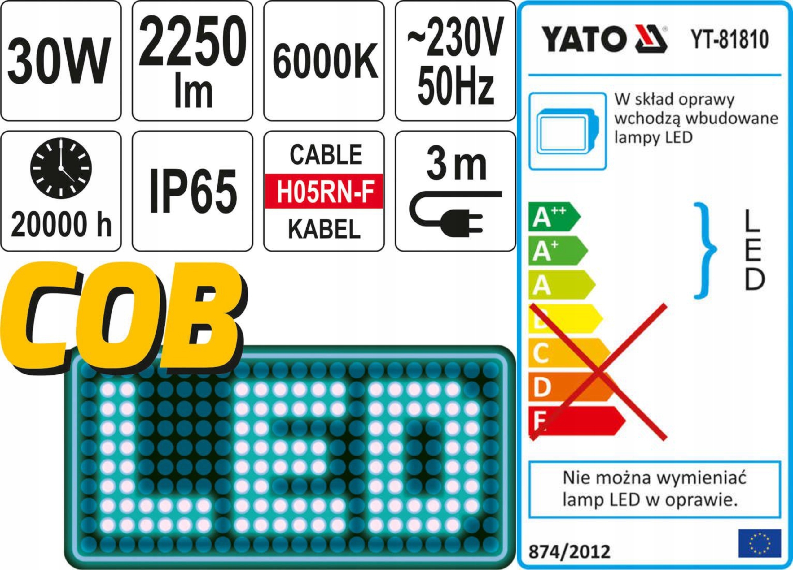 REFLEKTOR DIODOWY 30W ZE STOJAKIEM 2250LM YATO