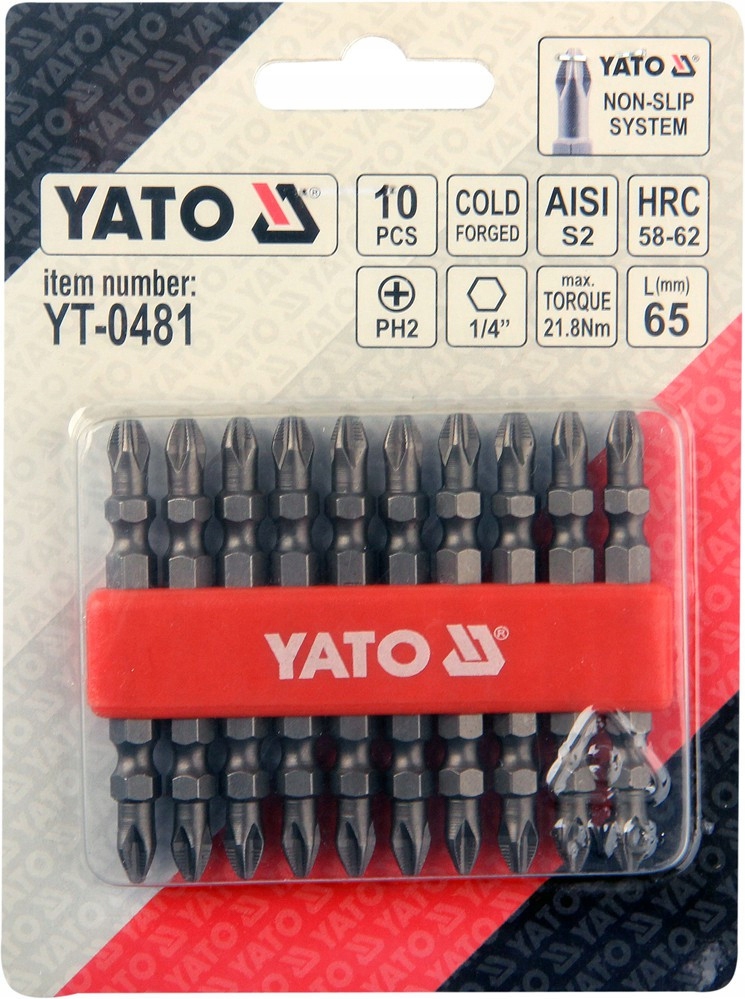 YATO ZESTAW BITÓW YT-0481 10 ELEMENTÓW 65 MM 1/4 "NON SLIP SYSTEM YT-0481