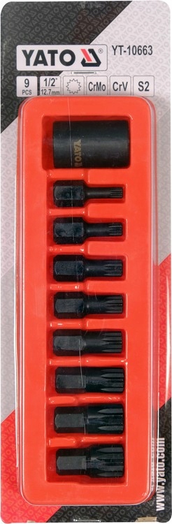 YATO ZESTAW UDAROWYCH KLUCZY TRZPIENIOWYCH SPLINE 1/2 FOSFATOWANE YT-10663