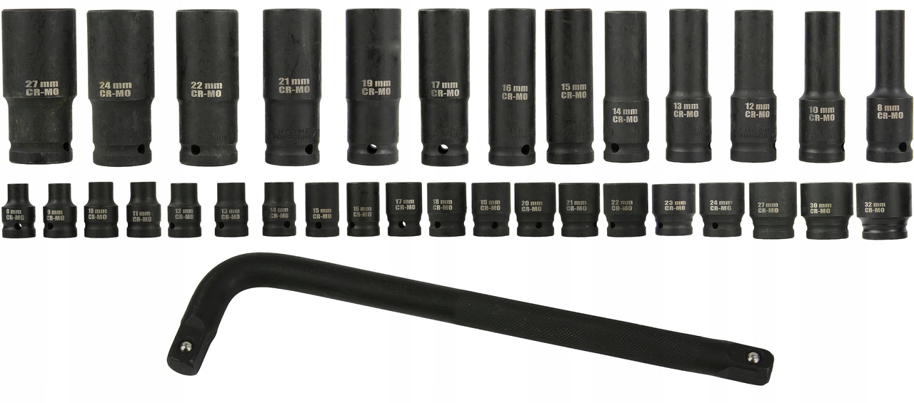 KLUCZE NASADOWE NASADKI UDAROWE 1/2" BJC 8-32mm 6-kąt 35el długie krótkie