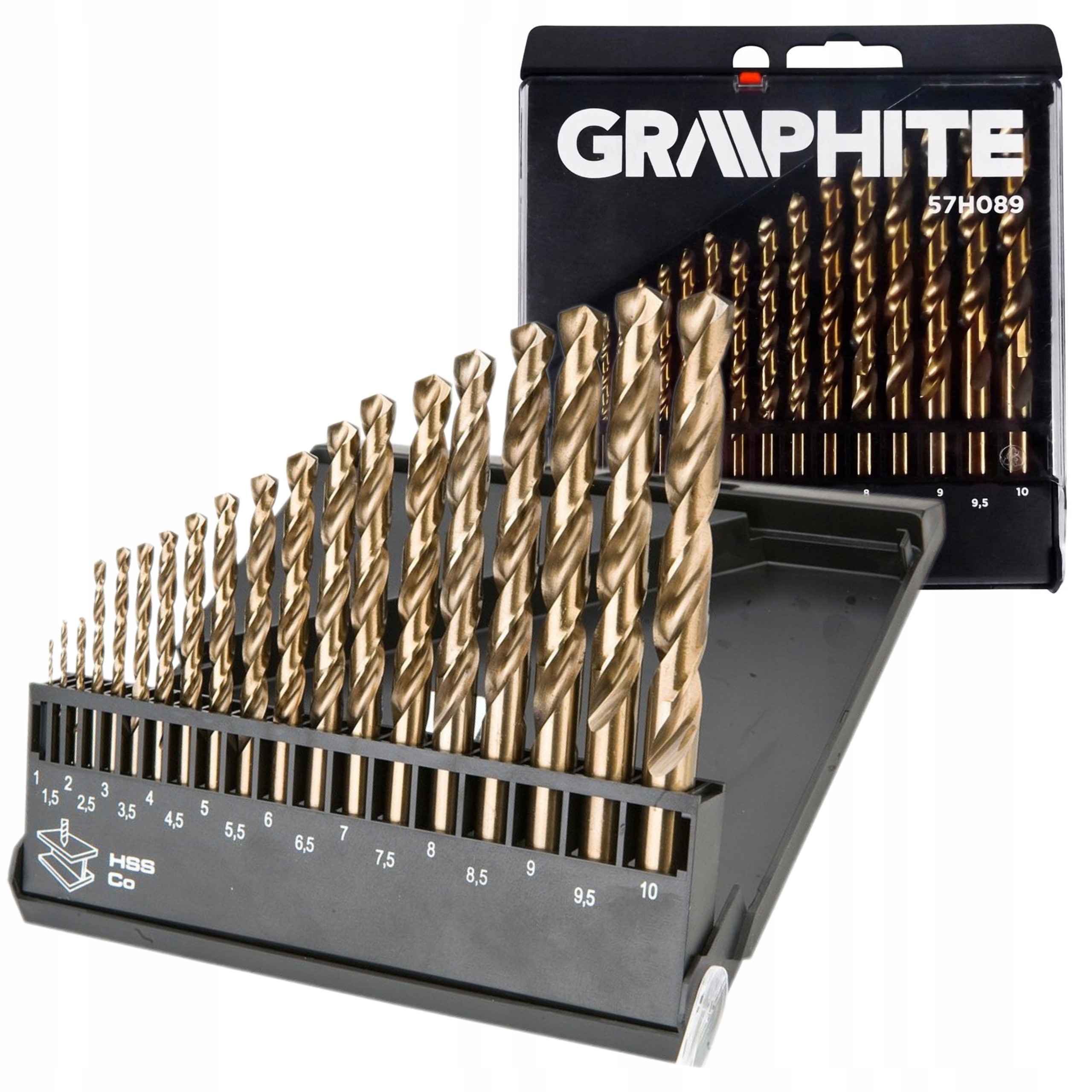 GRAPHITE WIERTŁA DO METALU HSS-CO 1.0-10.0 MM 19 SZT. ORGANIZER 57H089