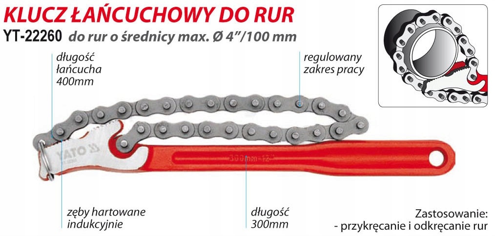 KLUCZ ŁAŃCUCHOWY DO RUR 300MM YT-22260 YATO