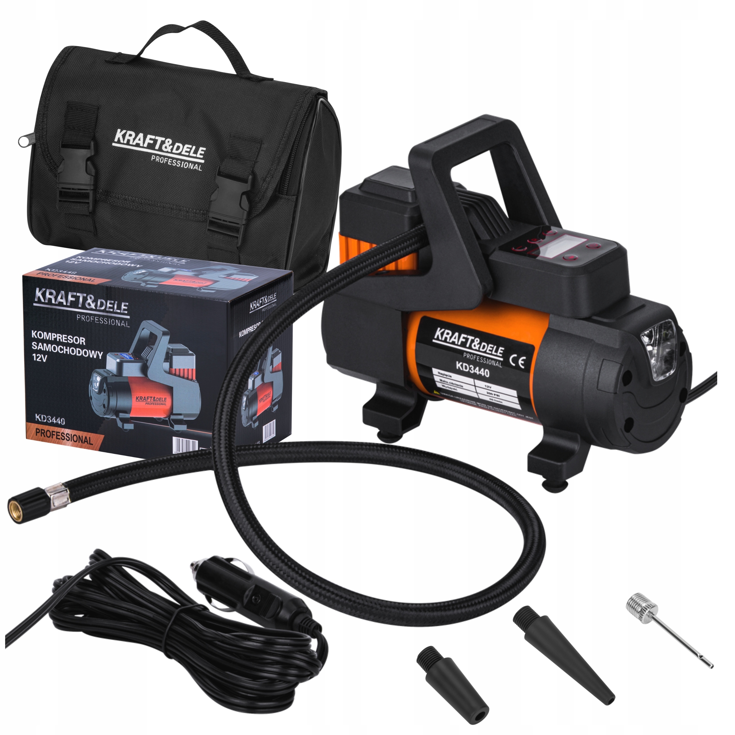 KOMPRESOR SAMOCHODOWY 12V 200 PSI 45L/min 168W LEKKI MAŁY KRAFT&DELE KD3440