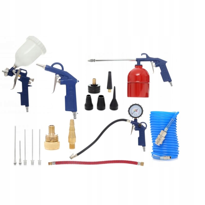 ZESTAW PNEUMATYCZNY 18E DO KOMPRESORA WĄŻ KOŃCÓWKI PISTOLET LAKIERNICZY KÓŁ