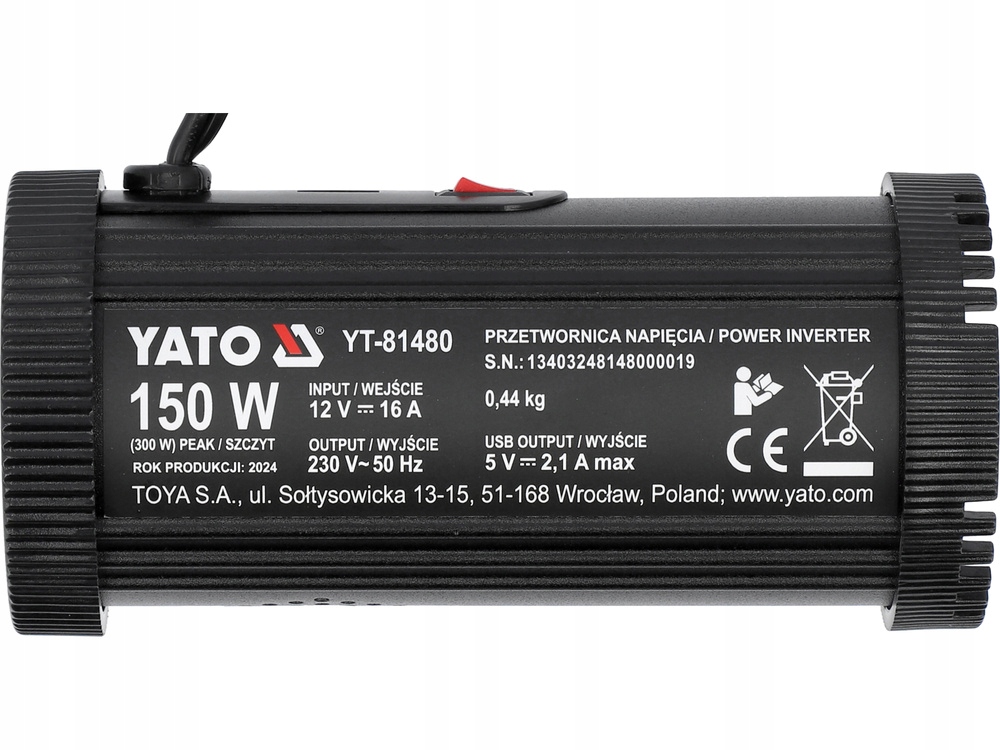 YATO SAMOCHODOWA PRZETWORNICA PRĄDU STAŁEGO NAPIĘCIA 12V/230V 150W ZASILACZ